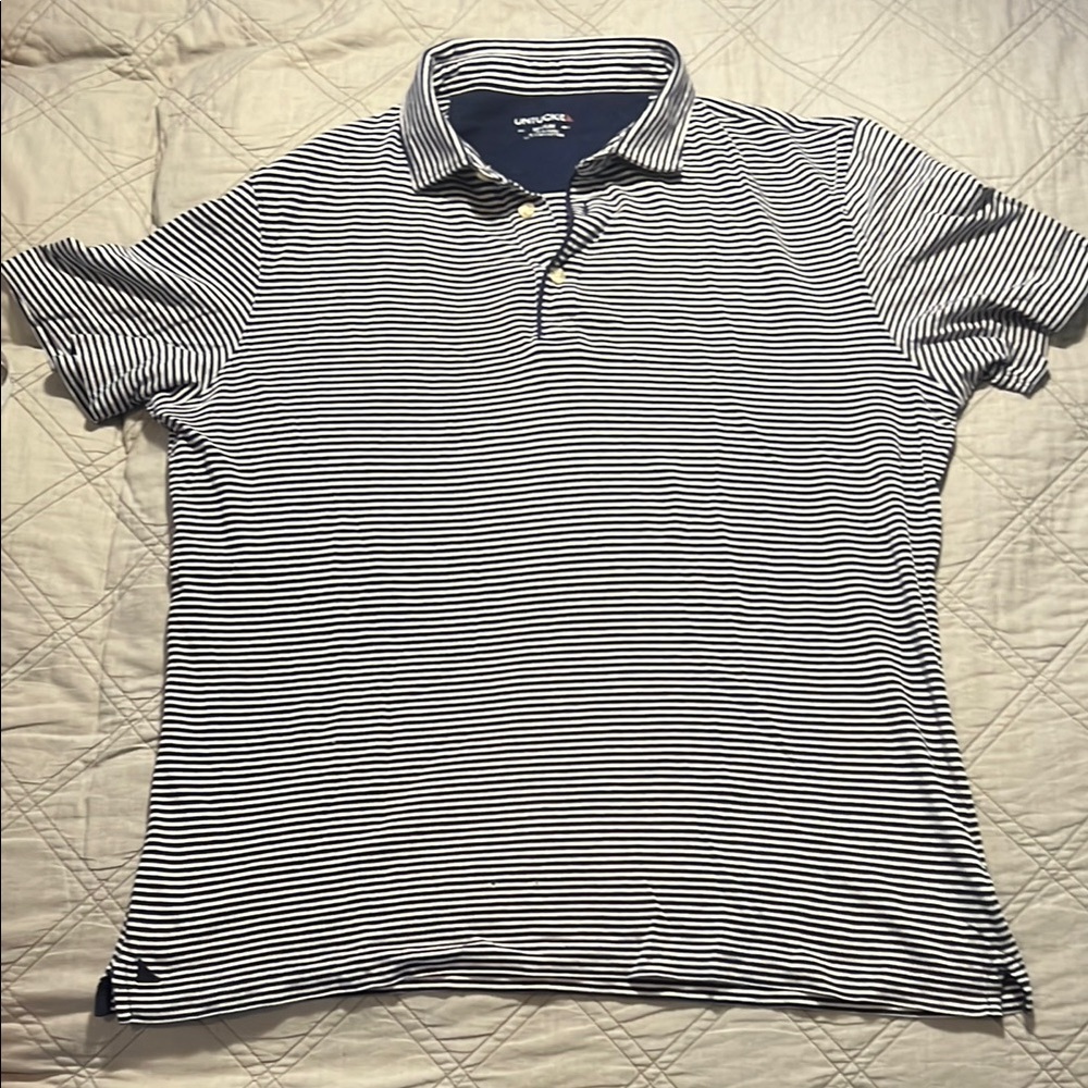 UNTUCKit Men's Navy and White Striped Polo